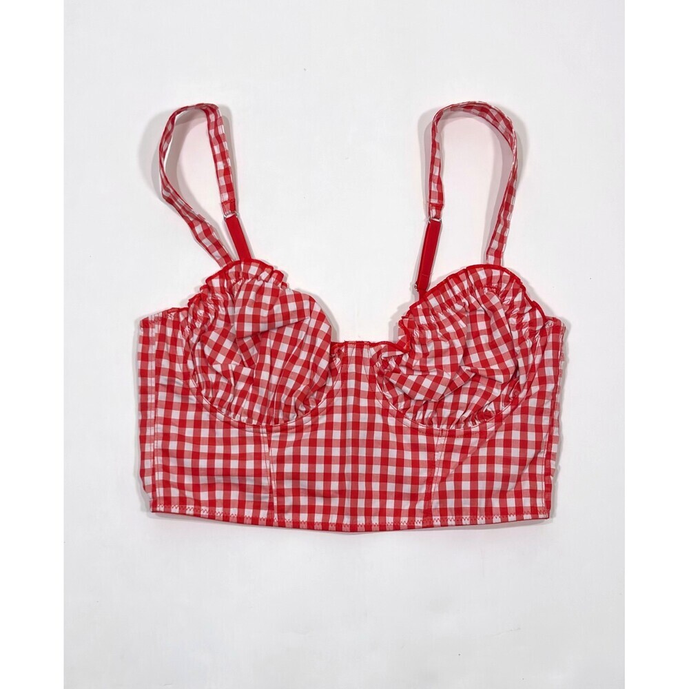 Closie Red Gingham Check Corset Crop Top Underwire Bustier - Medium